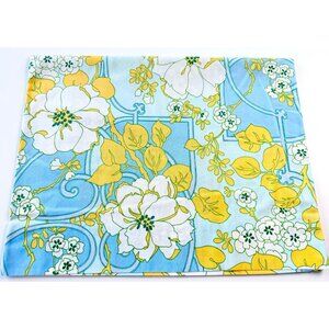 Vintage 1970s pillowcase, geometric floral, blue and yellow, groovy, single